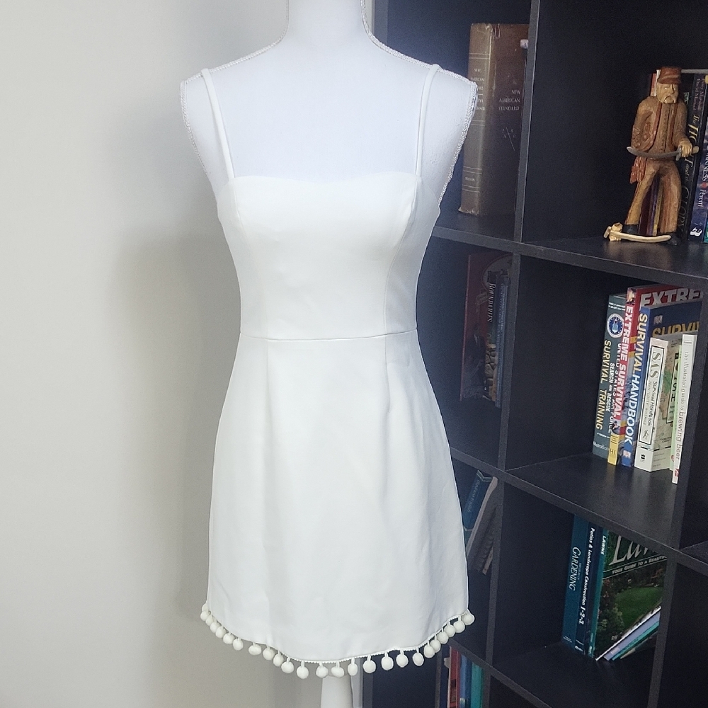 FRENCH CONNECTION White Whisper Pom-Pom Strappy Mini Dress